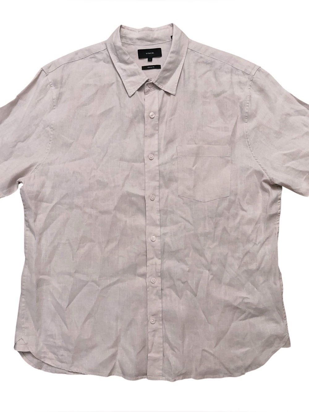 Vince Shirt Mens Size L Short Sleeve Button 100% Linen Pocket Pink